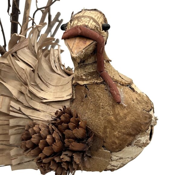 Vintage Handmade Set Rustic Turkey Figurines Bark Pinecone Folk Art Thanksgiving - Picture 15 of 16